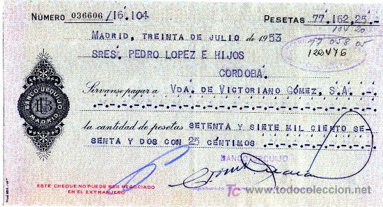 Documentos bancarios: CHEQUE BANCO URQUIJO.  MADRID - Foto 1