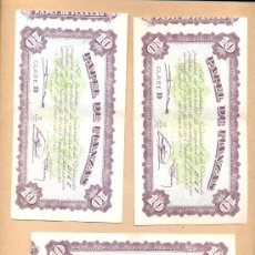 Documentos bancarios: BBL29 - PAPEL DE FIANZAS INSTITUTO NACIONAL DE LA VIVIENDA 3 DOCUMENTOS DE 10 PESETAS 1940. Lote 22580313