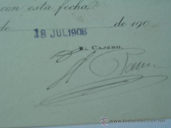 Documentos bancarios: recibo de abono Banco Espa&ntilde;a 1908 timbre movil. - Foto 3