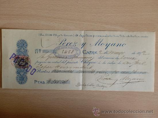 Documentos bancarios: LETRA DE CAMBIO. PEREZ Y MOYANO. CADIZ 1892. - Foto 1