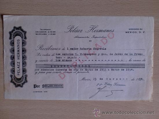 Documentos bancarios: LETRA DE CAMBIO. MEXICO 1934. PELAEZ HERMANOS. - Foto 1