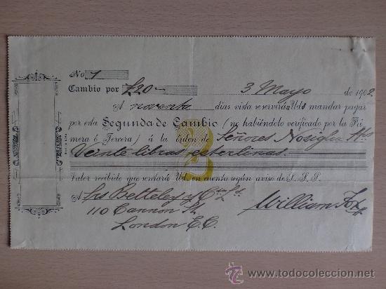 Documentos bancarios: LETRA DE CAMBIO. PERU 1902. NOSIGLIA HERMANOS. - Foto 1