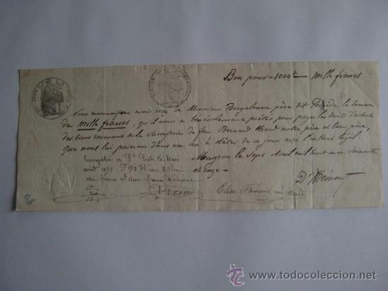 Documentos bancarios: LETRA DE 1000 FRANCOS. 1872. - Foto 1