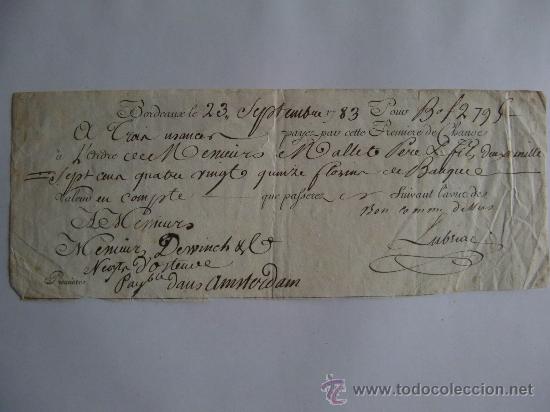 Documentos bancarios: RARISIMA LETRA FRANCESA DE 1783. - Foto 1