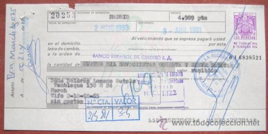 Documentos bancarios: LETRA DE CAMBIO. 1980. ENVIO GRATIS&iexcl;&iexcl;&iexcl; - Foto 1