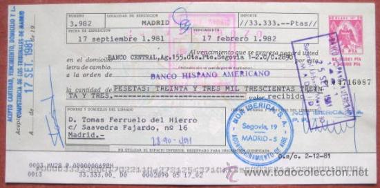 Documentos bancarios: LETRA DE CAMBIO. 1981. ENVIO GRATIS&iexcl;&iexcl;&iexcl; - Foto 1
