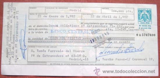 Documentos bancarios: LETRA DE CAMBIO. 1982. ENVIO GRATIS&iexcl;&iexcl;&iexcl; - Foto 1