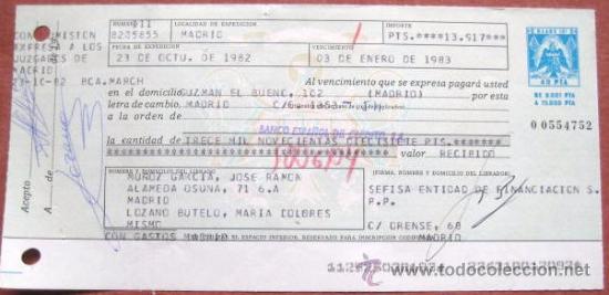 Documentos bancarios: LETRA DE CAMBIO. 1982. ENVIO GRATIS&iexcl;&iexcl;&iexcl; - Foto 1