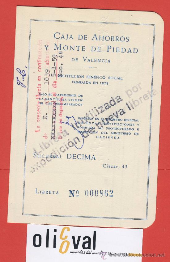 Documentos bancarios: LIBRETA DE AHORRO- TALON-CHEQUE -LIBRETA 05-01-059-CAJA Y MTE.VALENCIA-INVALIDADA- - Foto 1