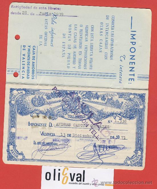 Documentos bancarios: LIBRETA DE AHORRO- TALON-CHEQUE -LIBRETA 05-01-059-CAJA Y MTE.VALENCIA-INVALIDADA- - Foto 3