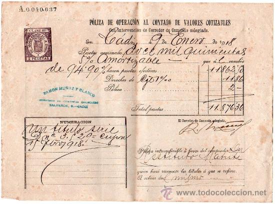 Documentos bancarios: BOLSA. POLIZA DE CAMBIO. ENERO 1918. - Foto 1