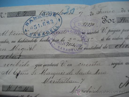 Documentos bancarios: Letra de Cambio. 1904. Banco de Sabadell. - Foto 3