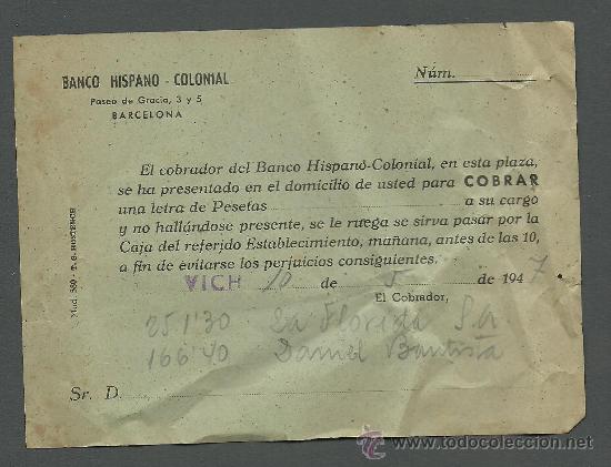 Documentos bancarios: 0574 Recibo del BANCO HISPANO COLONIAL - T.G. Hostench - Foto 1