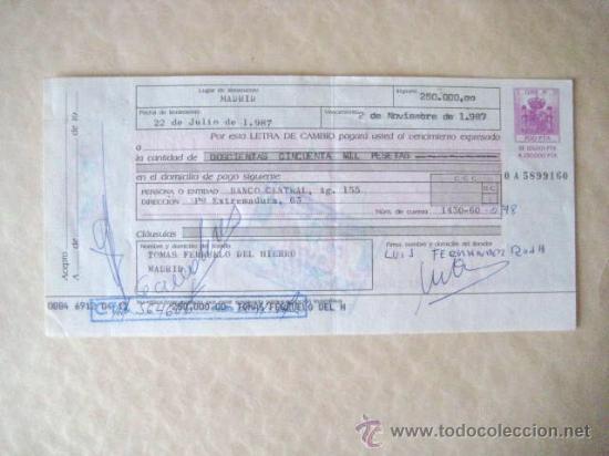 Documentos bancarios: LETRA DE CAMBIO. 1987.  ENVIO GRATIS&iexcl;&iexcl;&iexcl; - Foto 1
