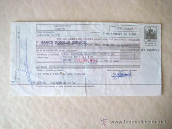Documentos bancarios: LETRA DE CAMBIO. 1988.  ENVIO GRATIS&iexcl;&iexcl;&iexcl; - Foto 1