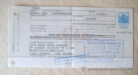 Documentos bancarios: LETRA DE CAMBIO. 1986.  ENVIO GRATIS&iexcl;&iexcl;&iexcl; - Foto 1