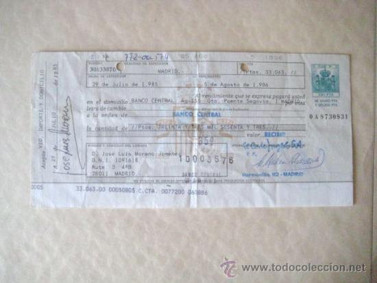 Documentos bancarios: LETRA DE CAMBIO. 1986.  ENVIO GRATIS&iexcl;&iexcl;&iexcl; - Foto 1