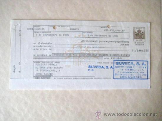 Documentos bancarios: LETRA DE CAMBIO. 1985.  ENVIO GRATIS&iexcl;&iexcl;&iexcl; - Foto 1