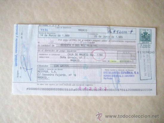 Documentos bancarios: LETRA DE CAMBIO. 1989  ENVIO GRATIS&iexcl;&iexcl;&iexcl; - Foto 1