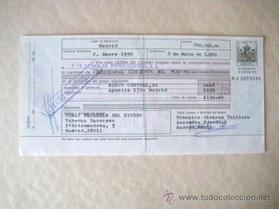 Documentos bancarios: LETRA DE CAMBIO. 1990  ENVIO GRATIS&iexcl;&iexcl;&iexcl; - Foto 1