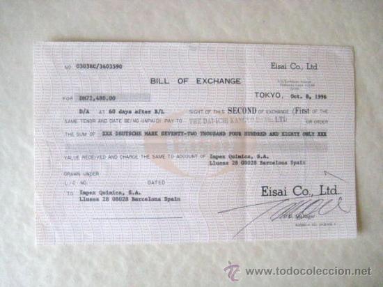 Documentos bancarios: DOCUMENTO BANCARIO ESPA&Ntilde;A-JAPON. 1996 ENVIO GRATIS&iexcl;&iexcl;&iexcl; - Foto 1