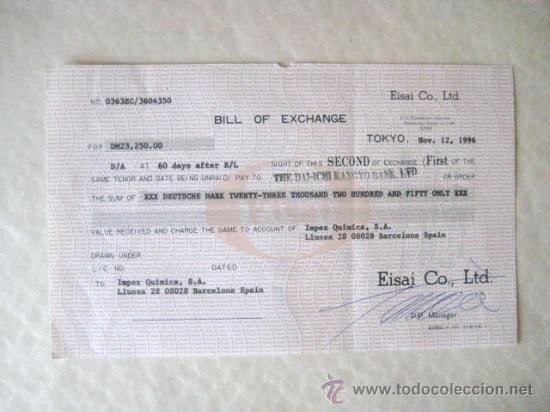 Documentos bancarios: DOCUMENTO BANCARIO ESPA&Ntilde;A-JAPON. 1996 ENVIO GRATIS&iexcl;&iexcl;&iexcl; - Foto 1