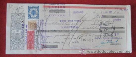 Documentos bancarios: LETRA DE CAMBIO. MATAR&Oacute; 1957. ENVIO GRATIS&iexcl;&iexcl;&iexcl; - Foto 1