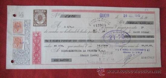 Documentos bancarios: LETRA DE CAMBIO. GIJON1945. ENVIO GRATIS&iexcl;&iexcl;&iexcl; - Foto 1