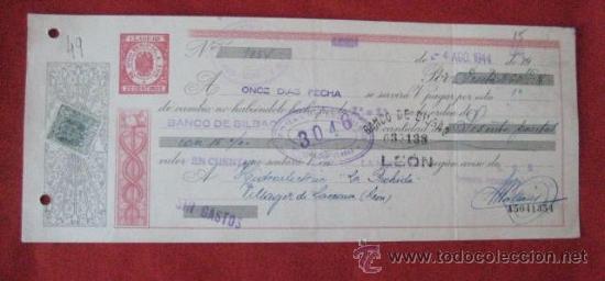 Documentos bancarios: LETRA DE CAMBIO. LEON 1944. ENVIO GRATIS&iexcl;&iexcl;&iexcl; - Foto 1