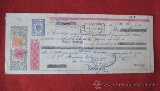 Documentos bancarios: LETRA DE CAMBIO. LOGRO&Ntilde;O1949. ENVIO GRATIS&iexcl;&iexcl;&iexcl; - Foto 1
