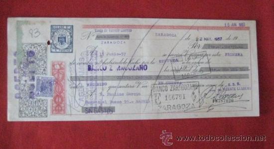 Documentos bancarios: LETRA DE CAMBIO. ZARAGOZA1957. ENVIO GRATIS&iexcl;&iexcl;&iexcl; - Foto 1