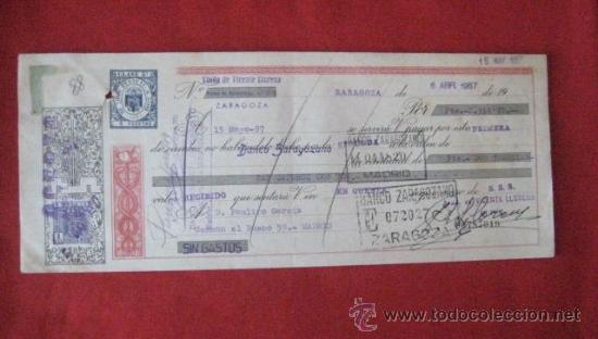 Documentos bancarios: LETRA DE CAMBIO. ZARAGOZA1957. ENVIO GRATIS&iexcl;&iexcl;&iexcl; - Foto 1