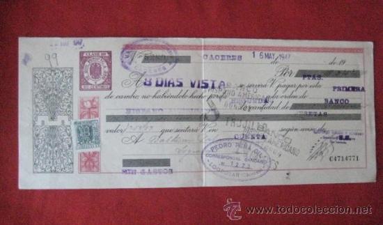 Documentos bancarios: LETRA DE CAMBIO. CACERES 1947. ENVIO GRATIS&iexcl;&iexcl;&iexcl; - Foto 1