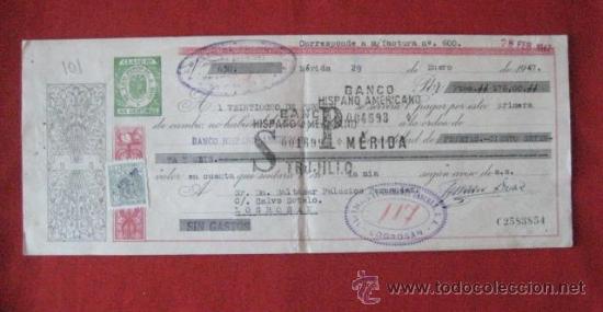 Documentos bancarios: LETRA DE CAMBIO. MERIDA 1947. ENVIO GRATIS&iexcl;&iexcl;&iexcl; - Foto 1