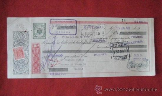 Documentos bancarios: LETRA DE CAMBIO. BARCELONA1957. ENVIO GRATIS&iexcl;&iexcl;&iexcl; - Foto 1