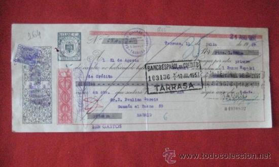 Documentos bancarios: LETRA DE CAMBIO. TARRASA 1957. ENVIO GRATIS&iexcl;&iexcl;&iexcl; - Foto 1
