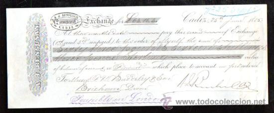 Documentos bancarios: LETRA DE CAMBIO. CADIZ. BENSUSAN. 1885. LONDRES - Foto 1