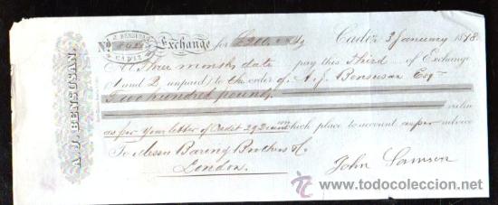 Documentos bancarios: LETRA DE CAMBIO. CADIZ. BENSUSAN. 1878. LONDRES - Foto 1