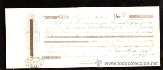 Documentos bancarios: LETRA DE CAMBIO. CADIZ. BENSUSAN. 1885. LONDRES - Foto 1