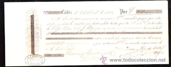 Documentos bancarios: LETRA DE CAMBIO. CADIZ. BENSUSAN. 1885. LONDRES - Foto 1