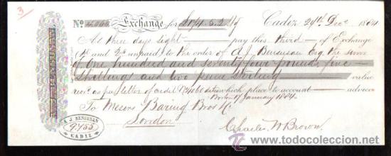 Documentos bancarios: LETRA DE CAMBIO. CADIZ. BENSUSAN. 1884. LONDRES - Foto 1