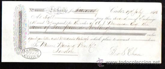 Documentos bancarios: LETRA DE CAMBIO. CADIZ. BENSUSAN. 1885. LONDRES - Foto 1