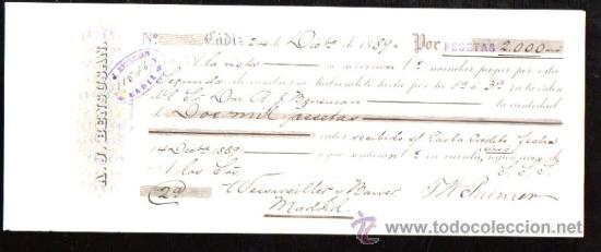 Documentos bancarios: LETRA DE CAMBIO. CADIZ. BENSUSAN. 1889. MADRID - Foto 1
