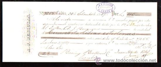 Documentos bancarios: LETRA DE CAMBIO. CADIZ. BENSUSAN. 1889. LONDRES - Foto 1
