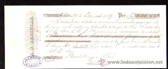 Documentos bancarios: LETRA DE CAMBIO. CADIZ. BENSUSAN. 1889. GENOVA - Foto 1