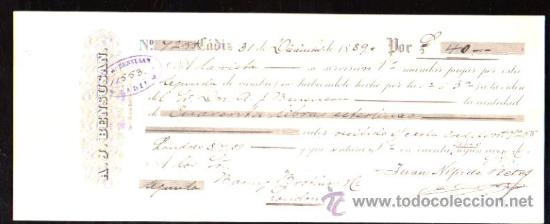 Documentos bancarios: LETRA DE CAMBIO. CADIZ. BENSUSAN. 1889. LONDRES - Foto 1