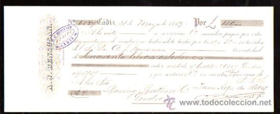 Documentos bancarios: LETRA DE CAMBIO. CADIZ. BENSUSAN. 1889. LONDRES - Foto 1