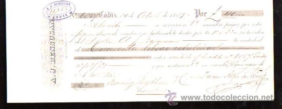 Documentos bancarios: LETRA DE CAMBIO. CADIZ. BENSUSAN. 1889. LONDRES - Foto 1