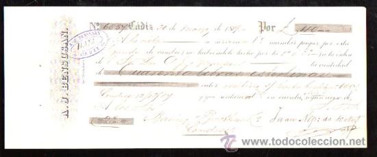 Documentos bancarios: LETRA DE CAMBIO. CADIZ. BENSUSAN. 1889. LONDRES - Foto 1