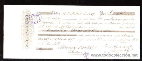 Documentos bancarios: LETRA DE CAMBIO. CADIZ. BENSUSAN. 1889. LONDRES - Foto 1